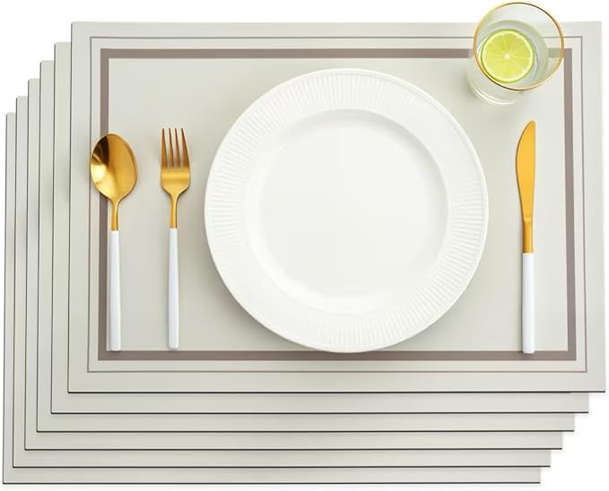 Placemats Set of 6,Faux Leather Placemats,Waterproof - Wipe Clean - Heat Resistant Anti-Slip placemats,Suitable for Indoor - Outdoor - Parties 16.14’’×12.2’’