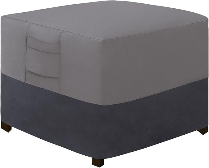 Easy-Going Outdoor Ottoman Cover, Waterproof Patio Ottoman Cover, Heavy Duty Outdoor Furniture Cover with Padded Handles (33"x33"x17", Gray/Dark Gray)
