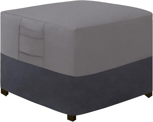 Easy-Going Outdoor Ottoman Cover, Waterproof Patio Ottoman Cover, Heavy Duty Outdoor Furniture Cover with Padded Handles (33"x33"x17", Gray/Dark Gray)