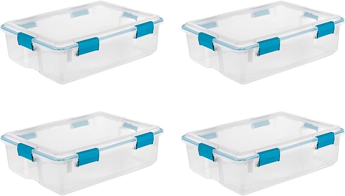 Sterilite 4-Pack Gasket Box, Weather-Resistant Storage Bins with Latching Lids, 37 Quart - Heavy-Duty Organizing Containers for Closet, Bathroom, and Office