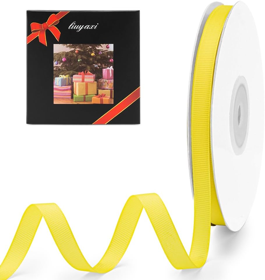 LIUYAXI 3/8" X 50 Yards Solid Yellow Grosgrain Ribbon, Perfect for Crafts, Wedding Decor, DIY Hair Accessories, Sewing, Gift Package Wrapping and More