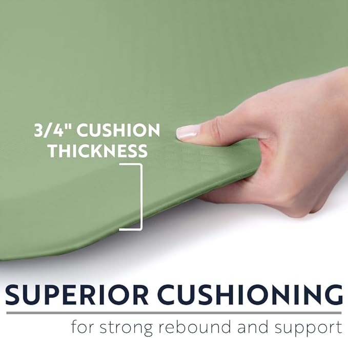 KANGAROO Thick Ergonomic Anti Fatigue Mats for Kitchen Floor, Cushioned Standing Office Desk Mat, Waterproof Scratch Resistant Topside, Supportive All Day Comfort Padded Foam Rugs, 17x24, Sage Green
