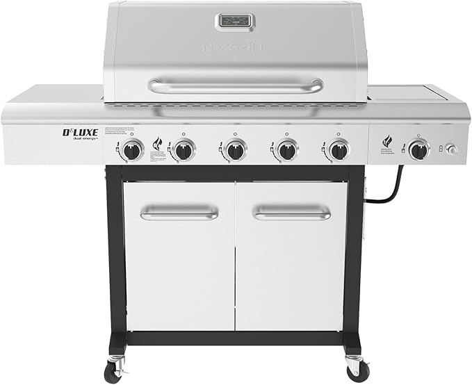 Nexgrill Deluxe 5-Burner Propane Barbecue Gas Grill with Side Table and Ceramic Searing Side Burner, 771 sq. in., 75000 BTUs, Black, Outdoor Cooking, Patio, Barbecue Grill, 720-1046A