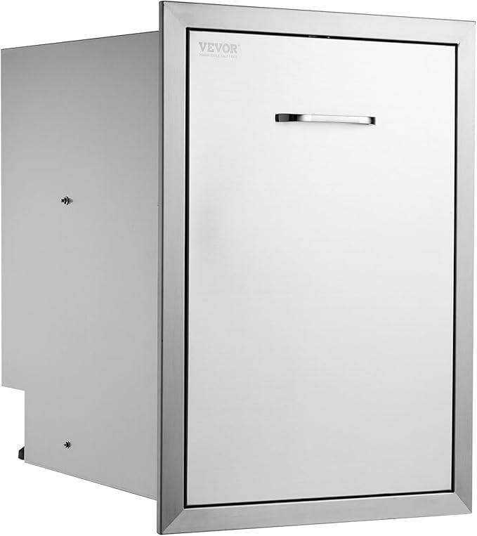 VEVOR Outdoor Kitchen Trash Drawer 17.7W x 25H x 22.8D Inch, Stainless Steel Trash Drawer with Handle and Pull-Out Tray, Outdoor Pull Out Kitchen BBQ Island, Trash Can NOT Included