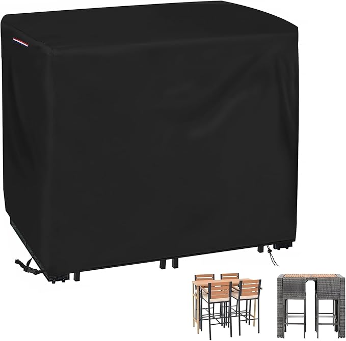Outdoor Bar Table Set Cover, Heavy Duty Waterproof Outdoor Wicker Patio Bar Height Bistro Furniture Set Cover for 4 Person-Patio Table and Chairs Set - 48"L x 38"W x 41"H