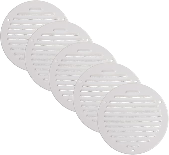 Vent Systems 6 Inch (Inner) Pack of 5 White Vent Cover - Round Metal HVAC Return Air Grille with Mesh Screen - Register Soffit Wall Vent - Outdoor, Indoor, Crawlspace - Exhaust Ventilation Grill