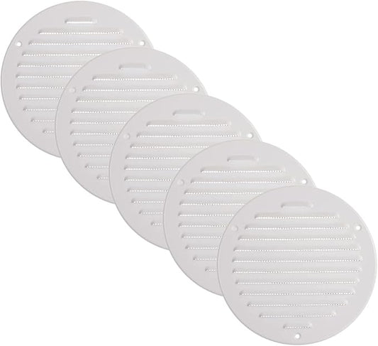 Vent Systems 6 Inch (Inner) Pack of 5 White Vent Cover - Round Metal HVAC Return Air Grille with Mesh Screen - Register Soffit Wall Vent - Outdoor, Indoor, Crawlspace - Exhaust Ventilation Grill