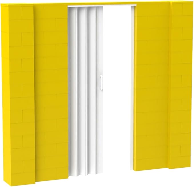 EverBlock 8’ x 7’ Wall Kit with Accordion Door | 3’ x 7’ Doorway | Modular Building Blocks | Wall Display System | Room Divider & Partition | Easy to Connect & Reuse | Indoor & Outdoor Use | Yellow