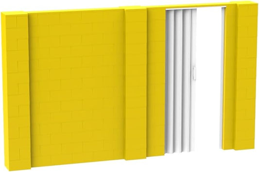 EverBlock 12’ x 7’ Wall Kit with Accordion Door | 3’ x 7’ Doorway | Modular Building Blocks | Wall Display System | Room Divider & Partition | Easy to Connect & Reuse | Indoor & Outdoor Use | Yellow