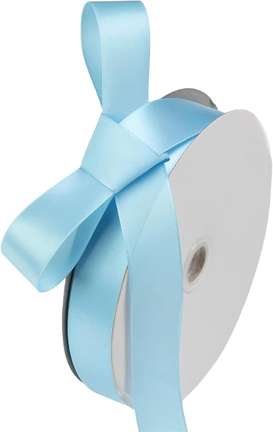 1" x 100 Yards Sky Blue Polyester Satin Ribbon Single Faced Bulk Fabric Ribbons for Gift Wrapping, Crafting, Bows Making, Flower Bouquet, Wedding, Home Decor