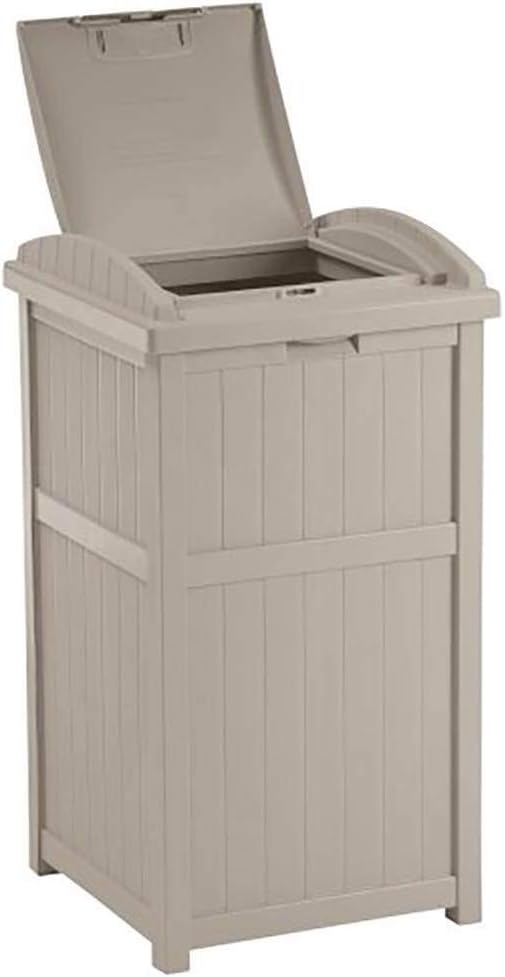 Suncast 2 Pack 15.75" x 16" x 31.6" Trash Hideaway 33 Gallon Resin Outdoor Commercial Garbage Container with Lid for Backyard, Deck, or Patio in Taupe