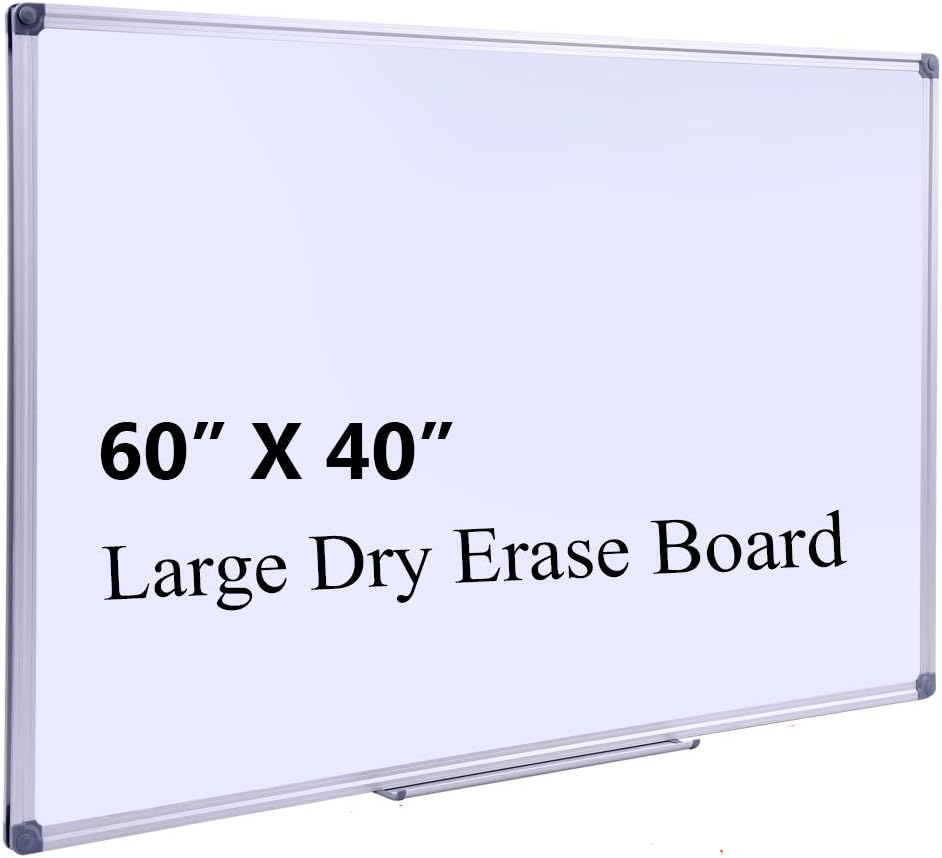 60" x 40" Magnetic Dry Erase Whiteboard with Pen Tray | Large Wall Mounted Aluminum Frame White Board for Office, Classroom & Home | Premium Presentation Board with Smooth Writing Surface