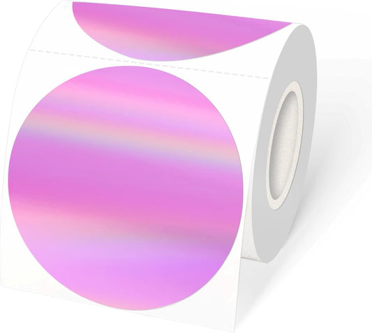 3" Holographic Direct Thermal Label Stickers, Round Printable Rainbow Glitter Thermal Printer Sticker Labels for Gift Wrapping, Self-Adhesive DIY Custom Logo Design- Holographic Pink