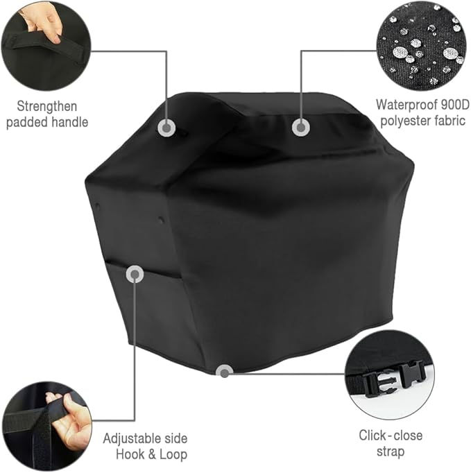 Tuyeho Grill Cover 65 x 30 x 46 inch, 900D Heavy Duty Gas BBQ Cover w/Side Fasteners Straps, Waterproof & Weather Resistant for Your Weber, Char-Broil, Brinkmann, Holland, Jenn Air (Black)