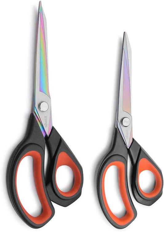 LIVINGO 2 Pack Premium Tailor Scissors Heavy Duty Multi-Purpose Titanium Coating Forged Stainless Steel Sewing Fabric Leather Dressmaking Comfort Grip Shears Professional Crafting (8.5 & 9.5INCH)