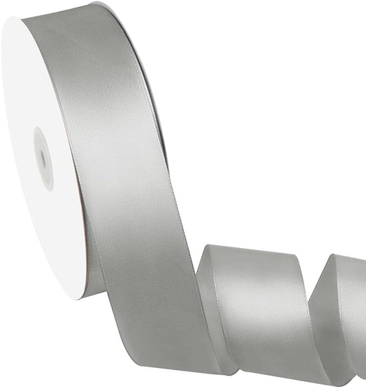 1-1/2" x 100 Yards Satin Ribbon - Silver Silk Ribbon with Spool - Ideal for Gift Wrapping, Floral Bouquets, Crafts, Wedding Party Decorations, Christmas and Sewing Projects