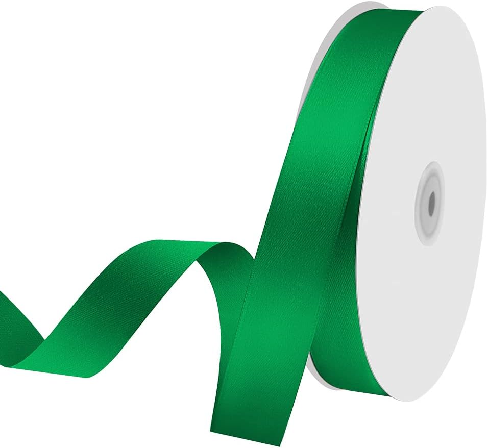 1" x 100 Yards Satin Ribbon - Green Silk Ribbon with Spool - Ideal for Gift Wrapping, Floral Bouquets, Crafts, Wedding Party Decorations, Christmas and Sewing Projects