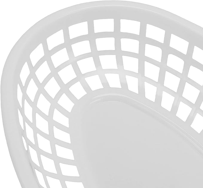 JAPCHET 70 Pack Fast Food Baskets, 9 x 6 Inch Oval Plastic Serving Baskets, Reusable Plastic Restaurant Food Basket for Hot Dogs Burgers Fries Sandwiches Birthday Party Picnics, White