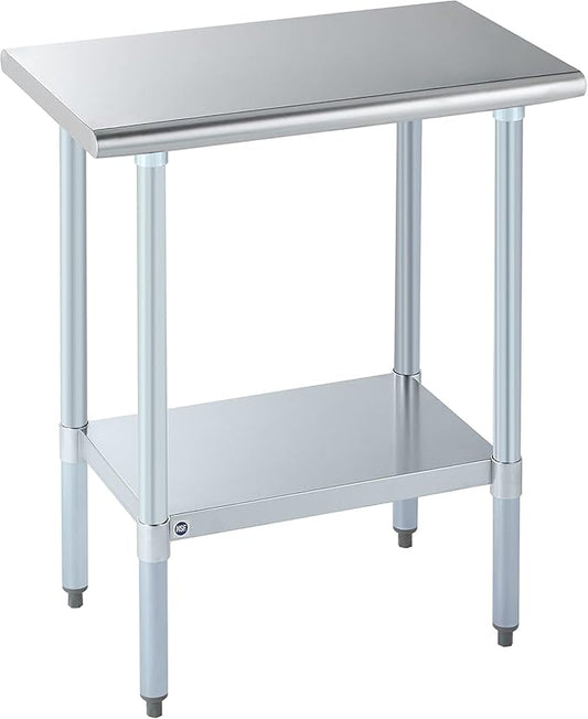 ROCKPOINT Stainless Steel Table for Prep & Work 18x30 Inches, NSF Metal Commercial Kitchen Heavy Duty Table with Adjustable Under Shelf and Table Foot for Restaurant, Home and Hotel