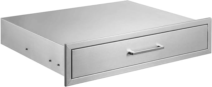 Outdoor Kitchen Drawers,Stainless Steel BBQ Single Drawer with Chrome Handle,30" W x 6.5" H x 23" D Enclosed Built-in Access Drawer Flush Mount for Outdoor Kitchen,BBQ Island