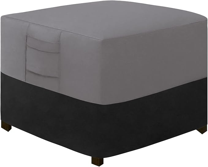Easy-Going Outdoor Ottoman Cover, Waterproof Patio Ottoman Cover, Heavy Duty Outdoor Furniture Cover with Padded Handles (22"x22"x17", Gray/Black)