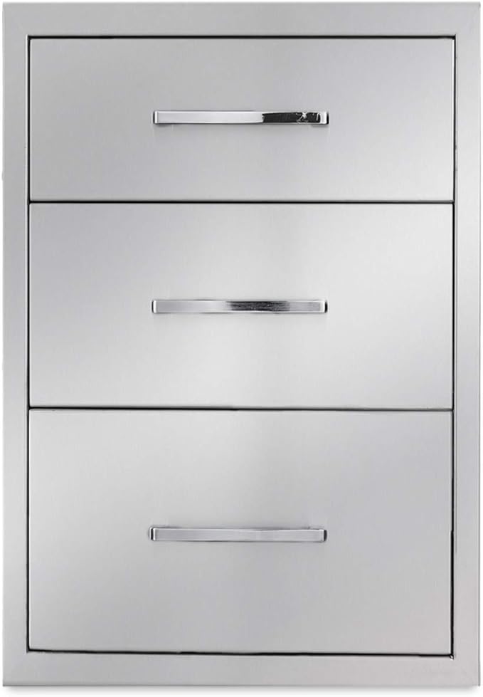 yuxiangBBQ Outdoor Kitchen Drawers Stainless Steel 3-Drawer BBQ Drawer 14" W x 20.5" H x 23" D Enclosed Built-in Drawer Flush Mount for Outdoor Kitchens & BBQ Islands