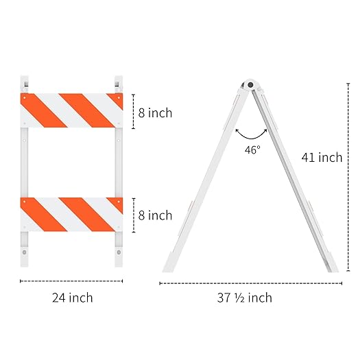Type II Foldable Traffic Barricade, 1 Pack with Four 8"x24" Panels with Film, Folding Road Safety Barrier for Construction Zones and Traffic Control