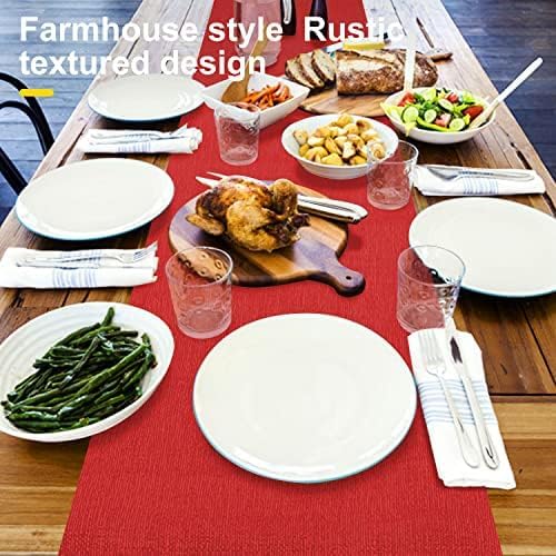 Wipeable Table Runner, Thick Farmhouse Runner, Rustic for Kitchen, Bedroom, Living Room, Indoor and Outdoor (36'', Red)
