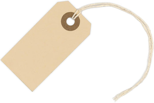 Manila Tags with String Attached - #1, 2 3/4” x 1 3/8” Box of 250 Small Blank 13pt Paper Tags with Hole and Strings Attached, Small Labels with Strings