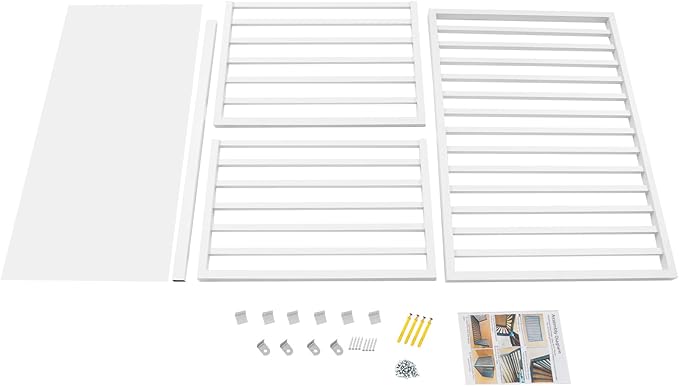 White Air Conditioner Fence with Top Cover, 4 Panels 39.4 "L x 19.7 "W x 27.6" H Privacy Fence Panels for Outside, Freestanding Metal Trash Can Hider Outdoor, No-Dig Air Conditioner Sun Blocker Kit