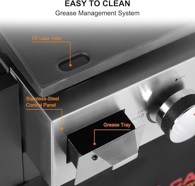 CAMPLUX Flat Top Griddle, Propane gas outdoor grill Griddle Cooking Station for Camping,BBQ,Tailgating or Picnicking, Stainless Steel, Silver, Black