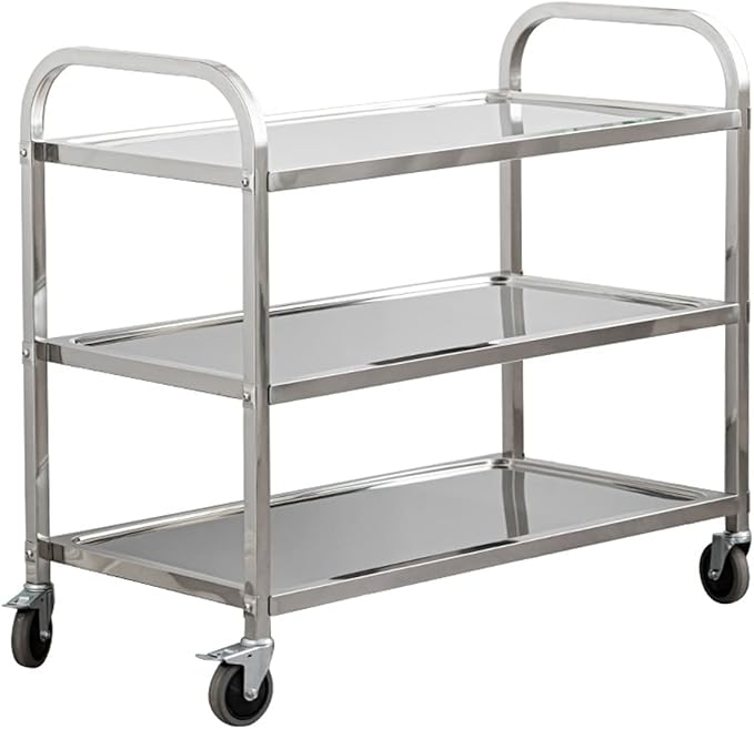 uyoyous 3 Tier Stainless Steel Utility Cart 37"x20"x37" Commercial Heavy Duty Rolling Cart Food Storage Service Trolley with 360°Rotatable Wheels for Kitchen Hotel Restaurant Home Use