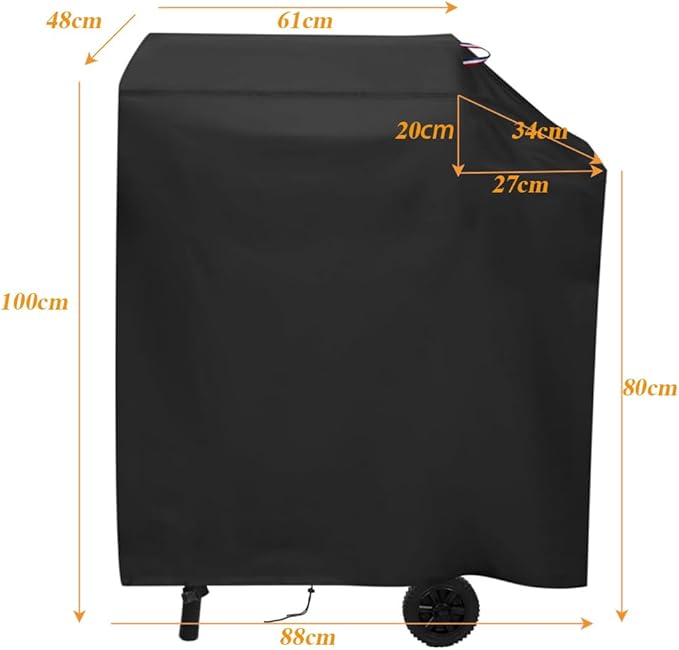 Charcoal Grills Cover for Large Charcoal Grills with Side Shelf, Waterproof Outdoor Grill Cover BBQ Grill Cover Barbeque Grill Cover (Cover Only) - 34" L×19" W×39" H, Black