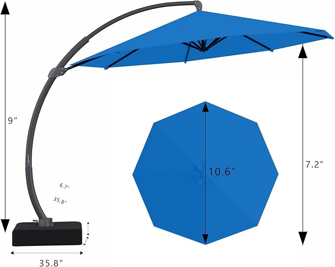 7 Piece Patio Dining Set with 11ft Patio Umbrella (Royal Blue), 7 Gray Outdoor HDPE Dining Set with 6 Chairs + 1 Large Table, for Market, Pool, Garden, Backyard, Deck