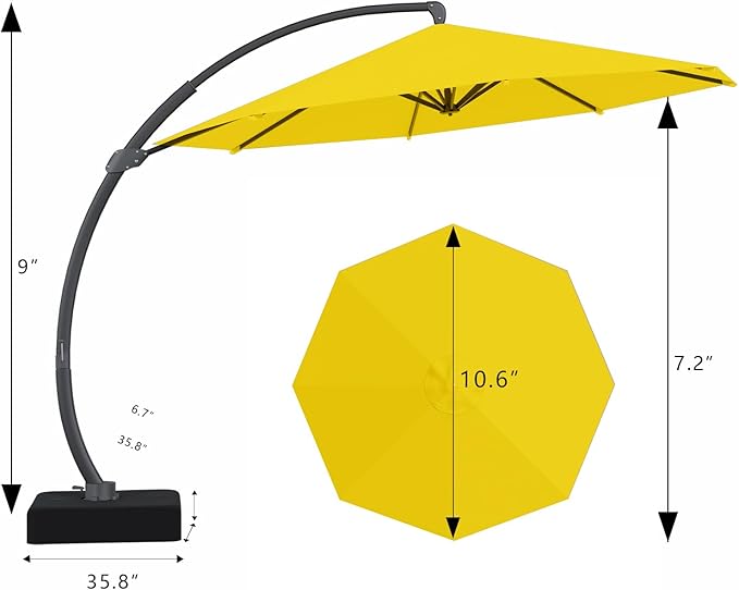 7 Piece Patio Dining Set with 11ft Patio Umbrella (Yellow), 7 Navy Outdoor HDPE Dining Set with 6 Chairs + 1 Large Table with 2" Umbrella Hole, for Market, Pool, Garden, Backyard, Deck