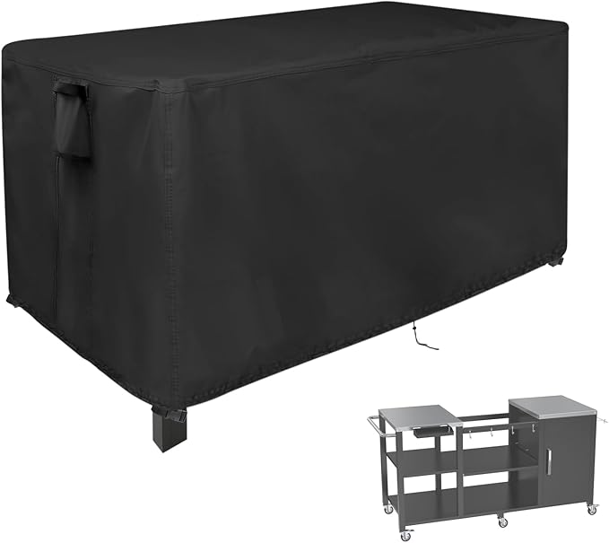 Outdoor Table Cover for Grill Station Prep Table, 64 inch Grill Table Cover Waterproof for Big Green Egg Table,Black-64"L x 24"W x 31"H