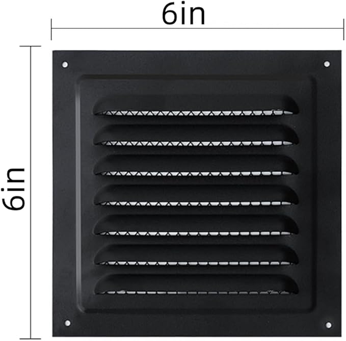 2pcs Attic Vent Soffit Vent Aluminum Wall Vent Metal Shed Vent Square Vent Louver Vent Grille with Built-in Insect Screen for Exterior Door House Attic Garage Ceiling (Black 6" x 6"-2 Pack)