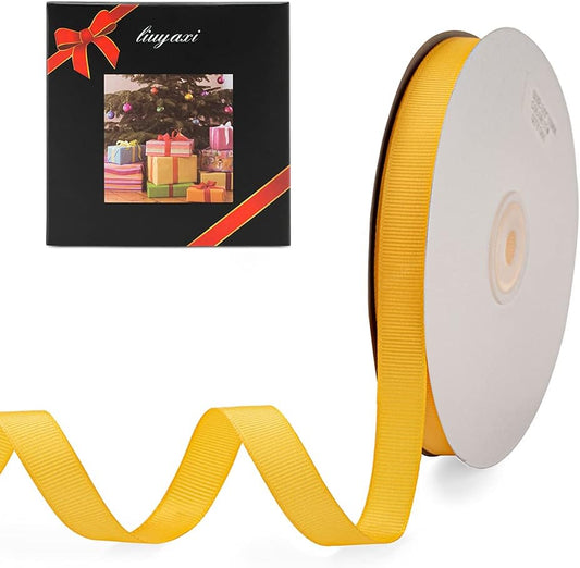 LIUYAXI 3/8" X 50 Yards Solid Gold Grosgrain Ribbon, Perfect for Crafts, Wedding Decor, DIY Hair Accessories, Sewing, Gift Package Wrapping and More