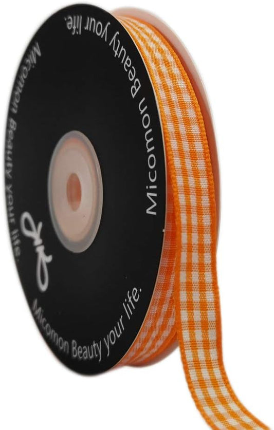 Orange Gingham Plaid Checked Ribbon 25 Yard Each Roll 100% Polyester (3/8", Orange)
