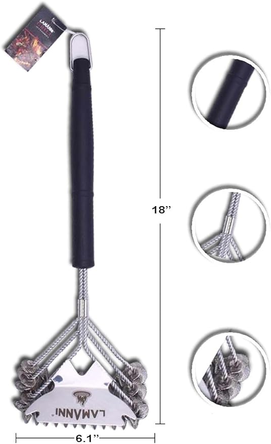 BBQ Grill Brush and Scraper 18” Heavy Duty Stainless Steel Grill Cleaner for Gas, Charcoal & Electric Grills Safe, Rustproof, Bristle-Free BBQ Cleaning Brush