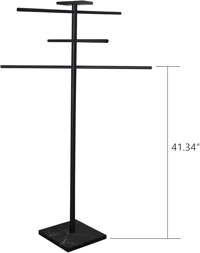 Hot Tub Towel Rack with Tray, 304 Stainless Steel 6 Arms Freestanding Swimming Pool Towel Holder,Black Marble Base Outdoor Bath Sheet Drying Bar for Spa, Hot Tub & Patio