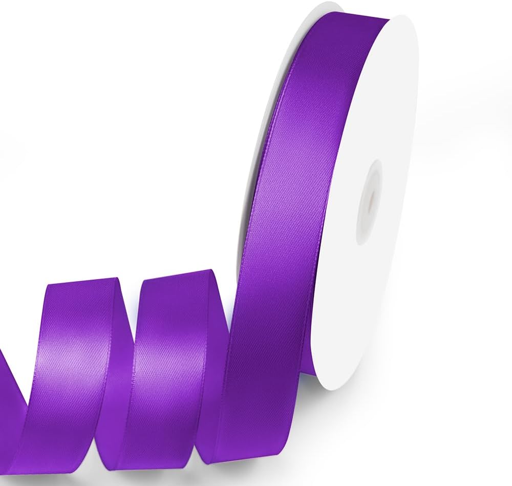 1" x 100 Yards Satin Ribbon - Purple Silk Ribbon with Spool - Ideal for Gift Wrapping, Floral Bouquets, Crafts, Wedding Party Decorations, Christmas and Sewing Projects