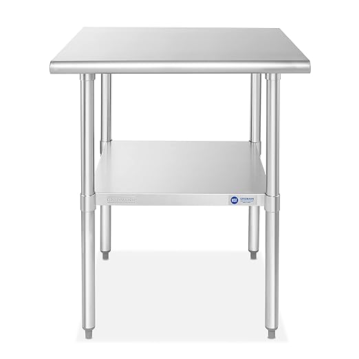 GRIDMANN Stainless Steel Work Table 24 x 24 Inches, NSF Commercial Kitchen Prep Table with Under Shelf for Restaurant and Home