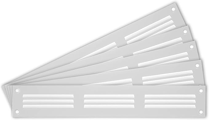 Repa Market 5-Pack 12x2 Inch Air Vent Cover/White Galvanized Steel Louvered Grill Cover with Mesh Screen/Wall or Ceiling Vent/Durable Flush Mount HVAC Register for Indoor and Outdoor Ventilation