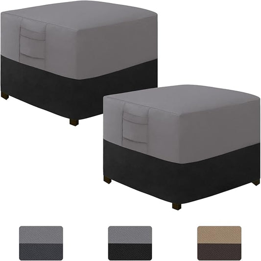 Easy-Going Outdoor Ottoman Cover, Waterproof Patio Ottoman Cover, Heavy Duty Outdoor Furniture Cover with Padded Handles (2 Pack-25"x25"x17", Gray/Black)