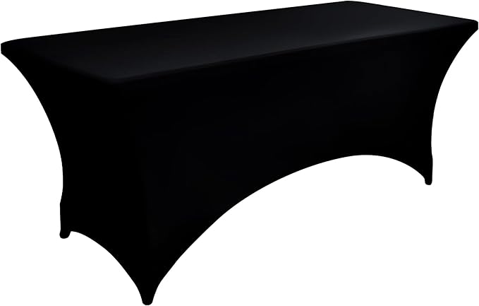 10-Pack 8ft Black Spandex Table Covers for Rectangle Folding Tables - Washable Elastic Tablecloth - Ultimate Fitted Table Protector for Parties, Trade Shows, Banquet, and Wedding