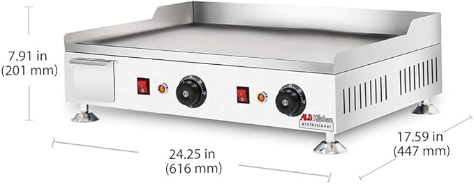 ALDKitchen Flat Top Griddle | Teppanyaki Grill with Dual Thermostat | No plug | 110V (24.25’ x 17.59’)