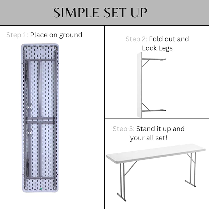 BTEXPERT 6-Foot - 72" Long White Granite Plastic Folding Seminar Training Table Portable 18" Wide Narrow, 29" High, Events Indoor Outdoor Lightweight Set of 2