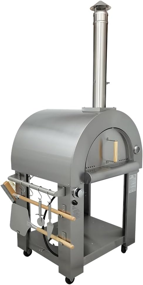 KOSTCH 32.5 inch Wood Fired and Propane Gas Pizza Oven for Outdoor Kitchen in Stainless Steel, Large Pizza Oven for Outside, Yard and Party