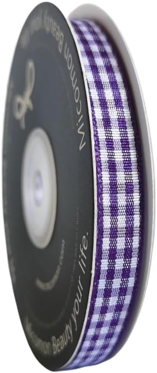 Micomon Dark Purple and White Woven Edge Plaid Ribbon 100% Polyester Gingham Ribbon 25 Yards Each Roll (3/8",Grape)
